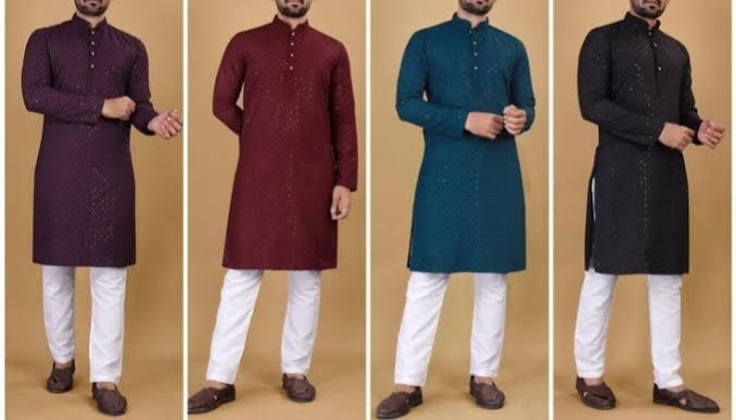 OkSionally™ Trendy Mens Embroidery Chicken Kurta Pyzama Set
