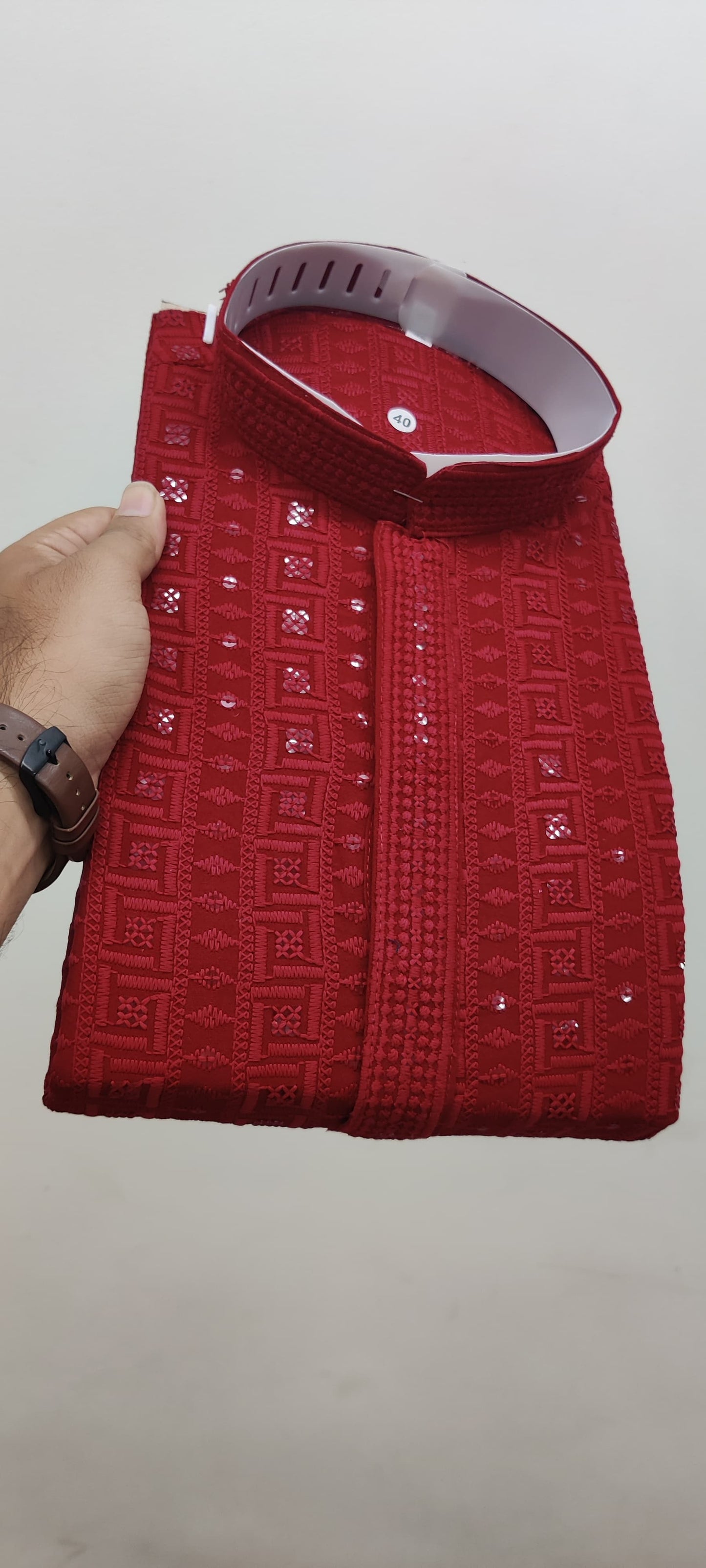 Mens Red Sequence Kurta For All occasions