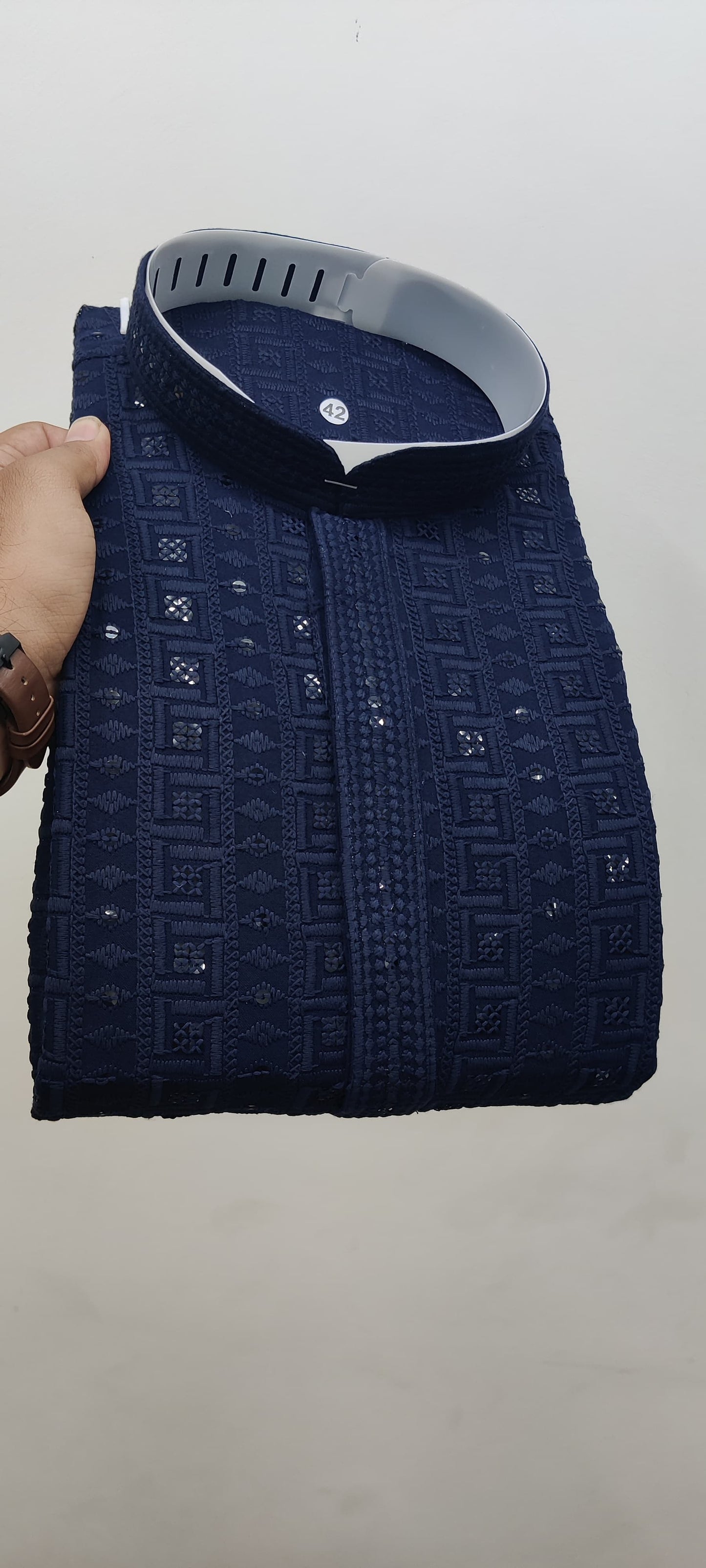 Mens Navy Blue Sequence Kurta For All occasions