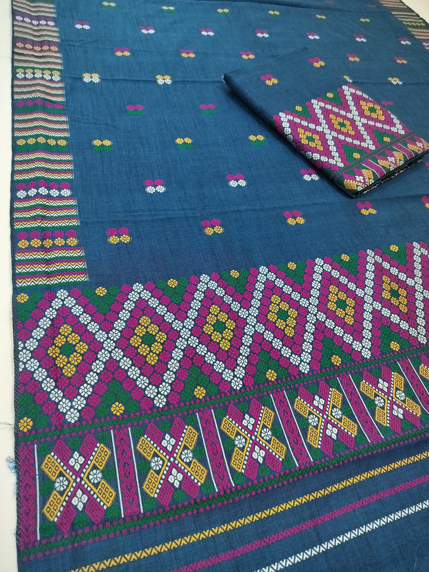 Wash Cotton | Mekhela Chador Set | Missing Design | Blue