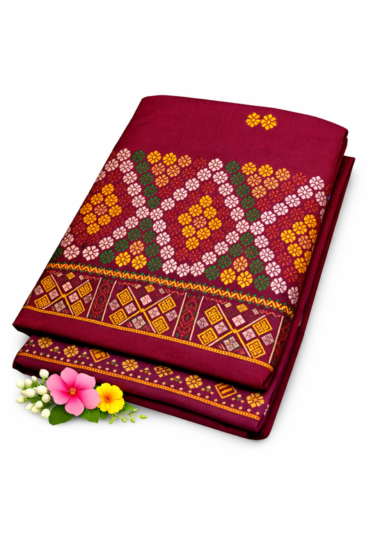 Wash Cotton | Mekhela Chador Set | Missing Design | MAROON