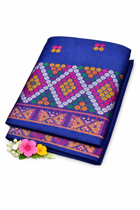Wash Cotton | Mekhela Chador Set | Missing Design | NAVY
