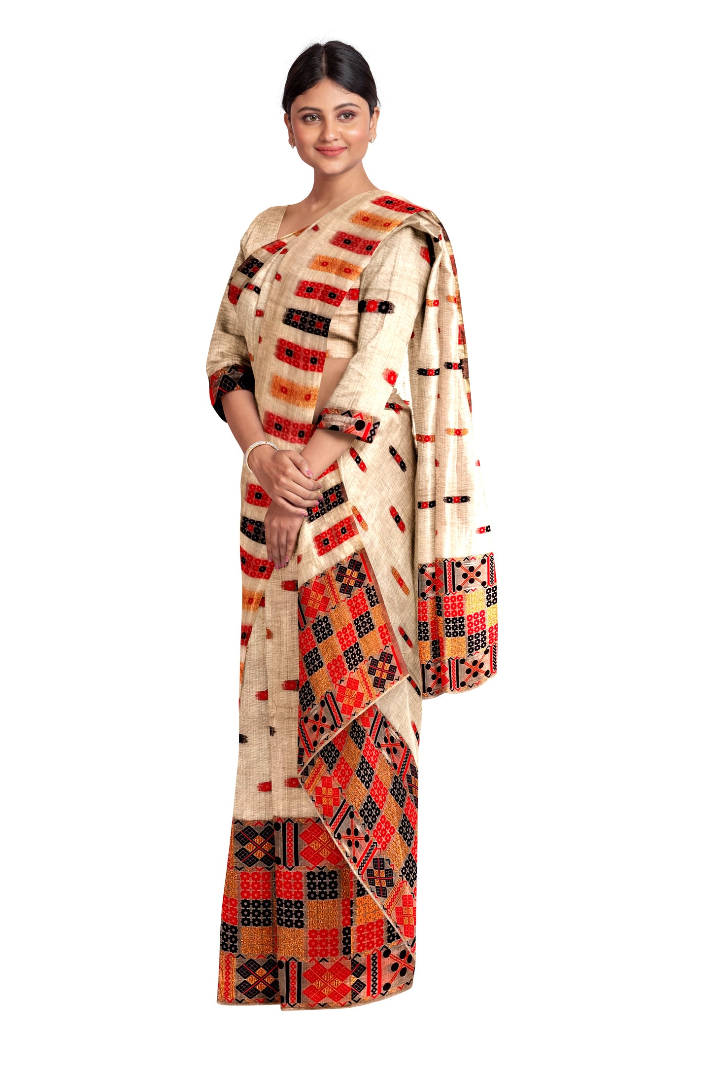 Premium Semi-Toss Muga Mekhela Chador Set, Full Body Embroidery, Pack Of 1