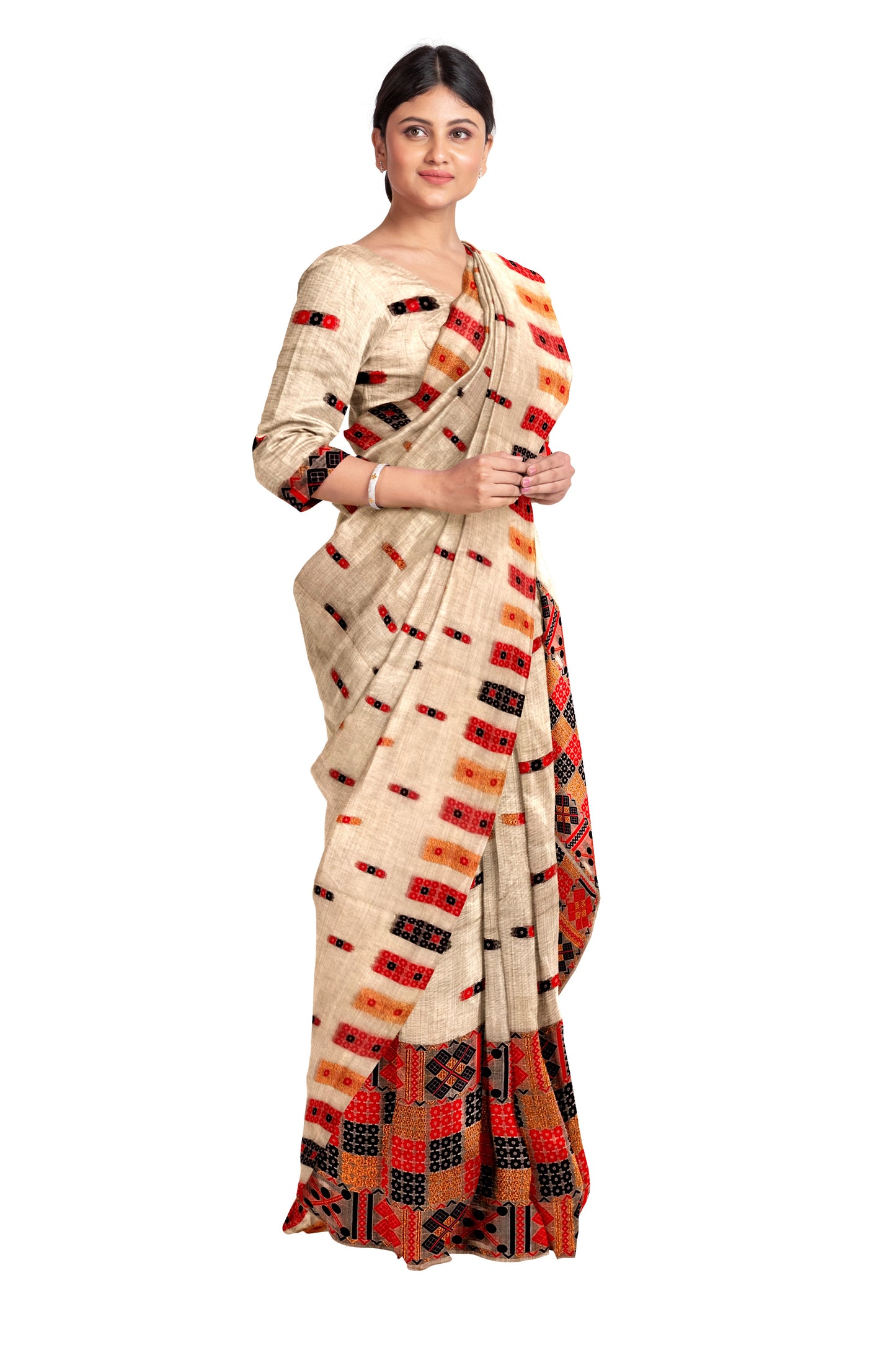 Premium Semi-Toss Muga Mekhela Chador Set, Full Body Embroidery, Pack Of 1