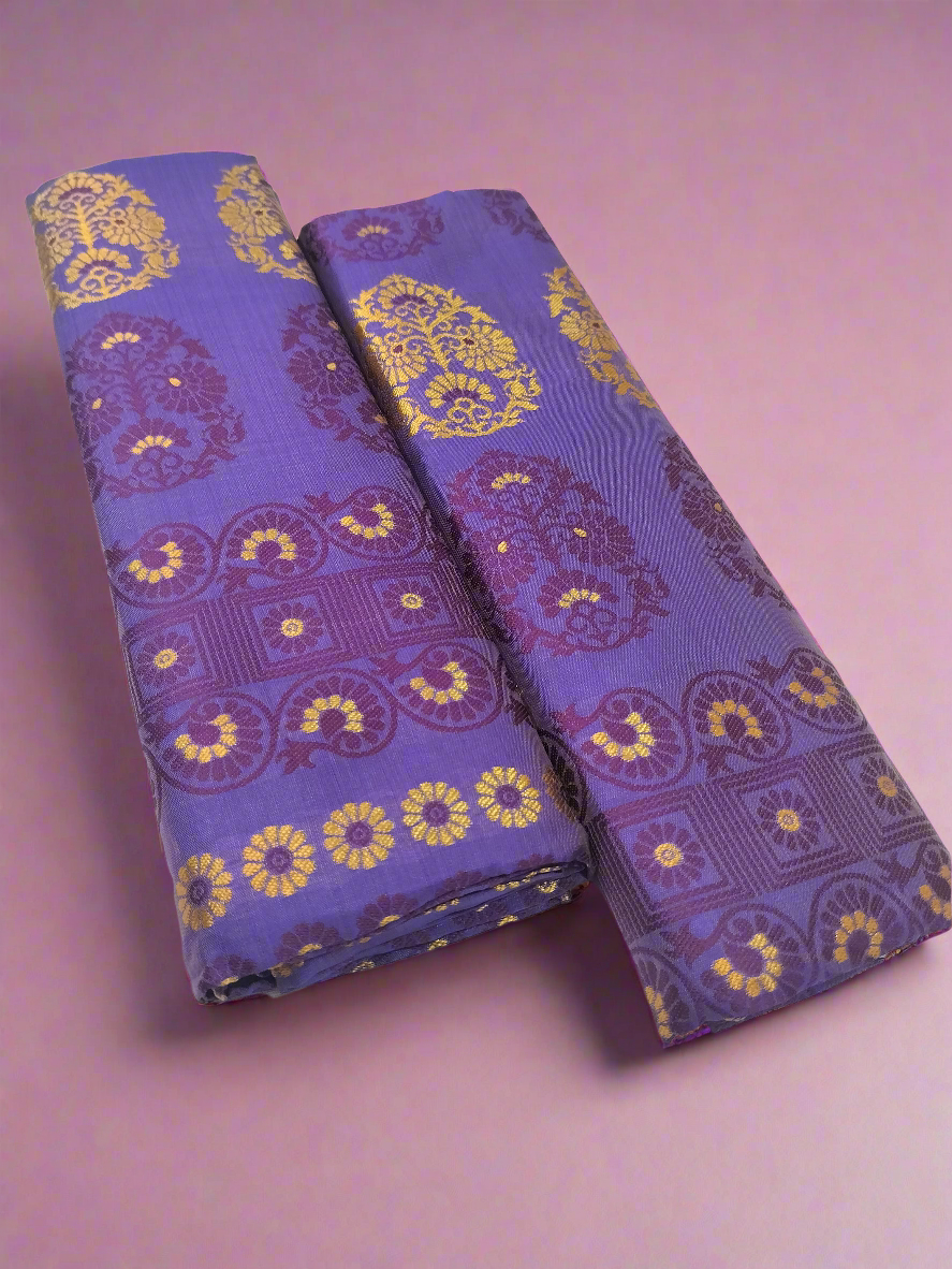Assamese Premium Quality Traditional Mekhela Chador with Fixed Border & Unique Embroidery Design in D-Purple Color