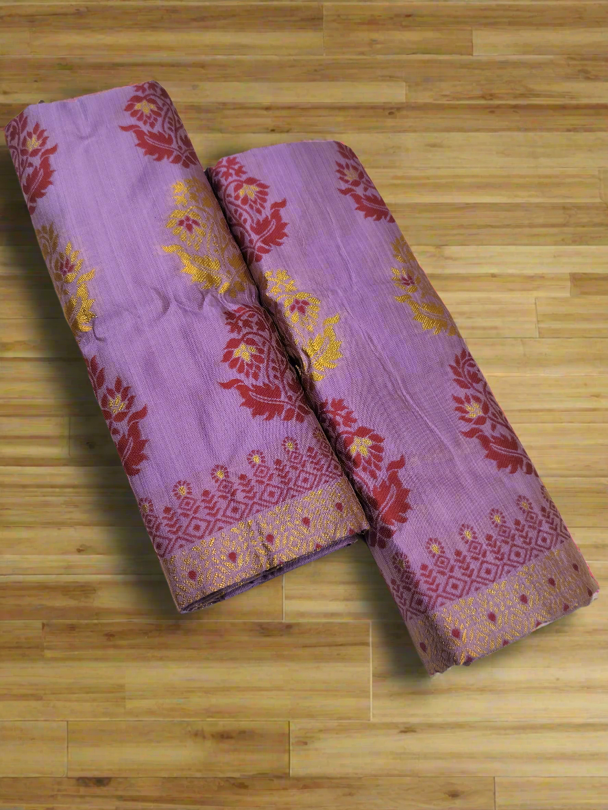 Fixed Pari Embroidery Women Designer Mekhela Chador Purple Color