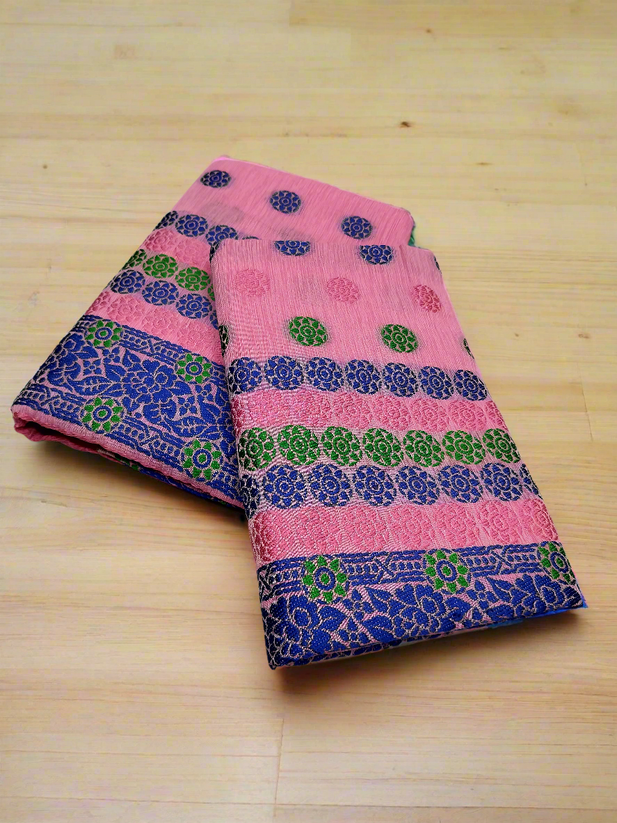 DESIGNER GORGEOUS COTTON BUWA MEKHELA CHADOR DESIGNER EMBROIDERY SET, PINK