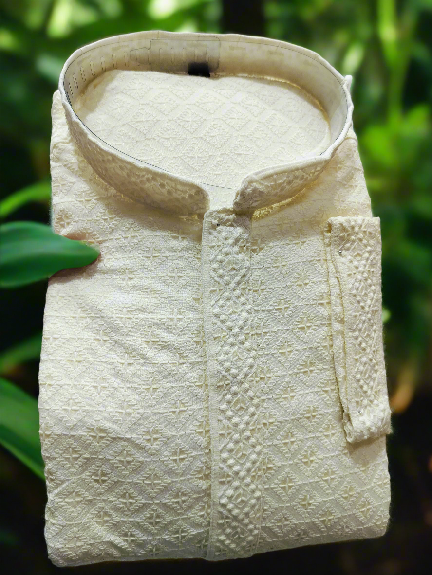 OkSionally™ Trendy Mens Embroidery Chicken Kurta Pyzama Set