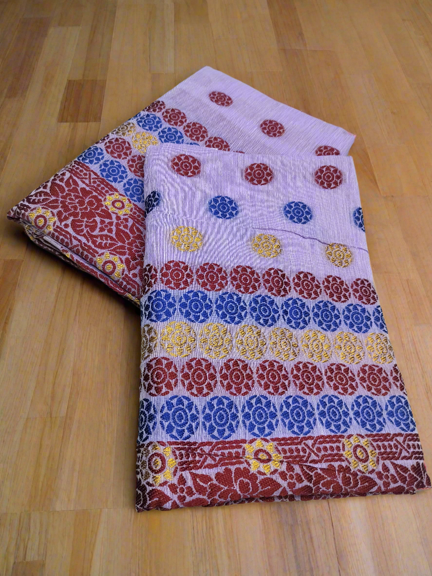 DESIGNER GORGEOUS COTTON BUWA MEKHELA CHADOR DESIGNER EMBROIDERY SET, Purple