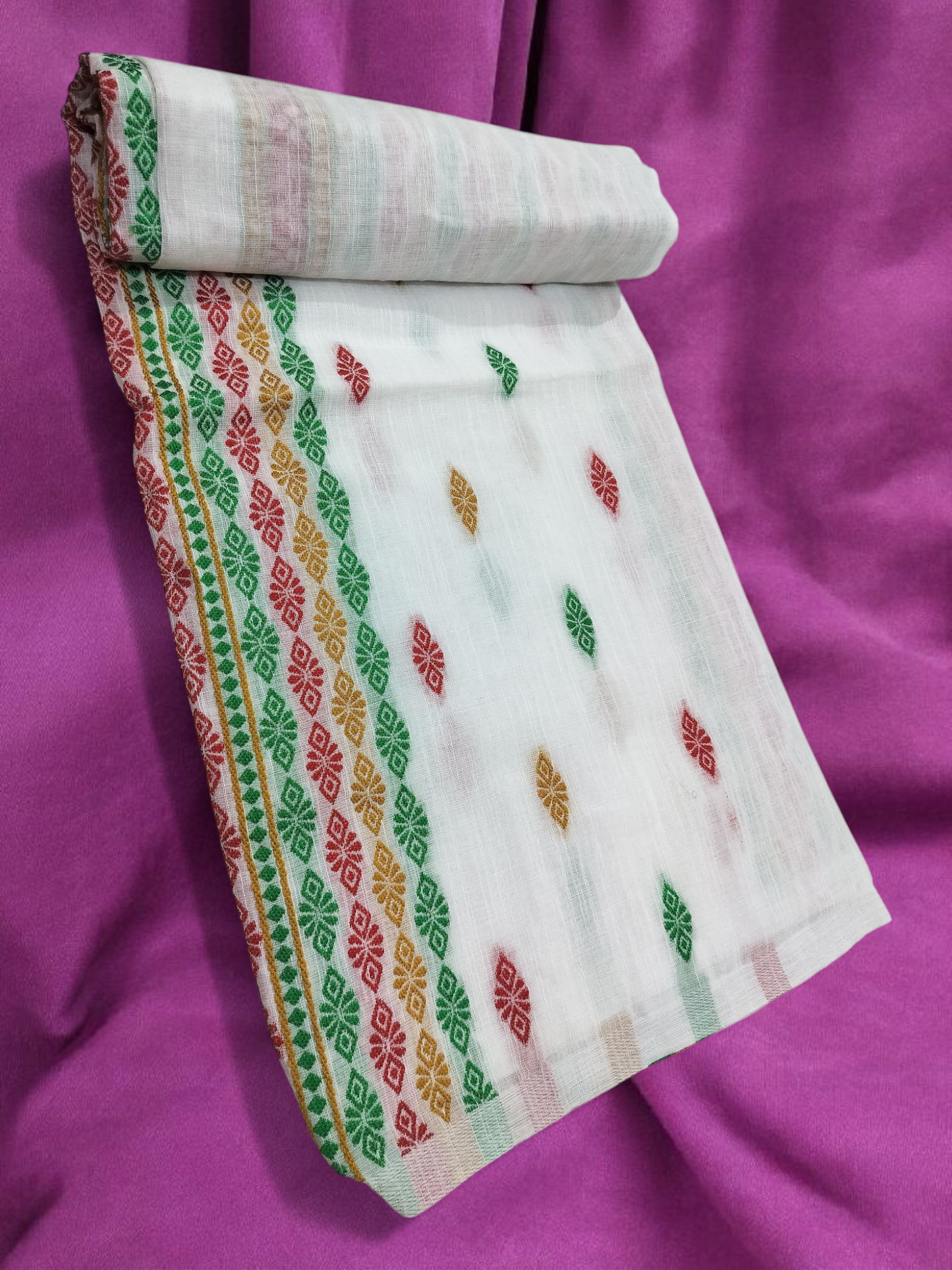 Mulicoloured Buwa 100% Premium Cotton-Fixed Pari, Red