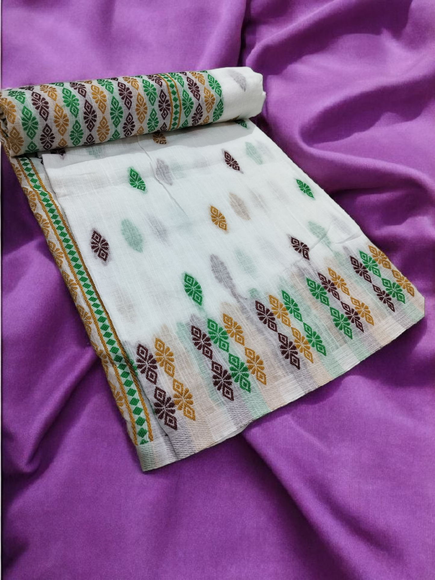 Mulicoloured Buwa 100% Premium Cotton-Fixed Pari, Maroon