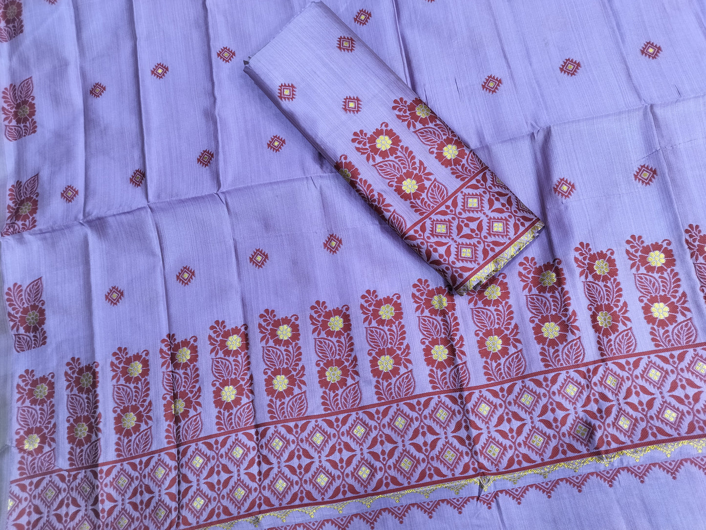 Women's Designer Cotton Mekhela Chador Embroidery With Fixed Pari in Purple