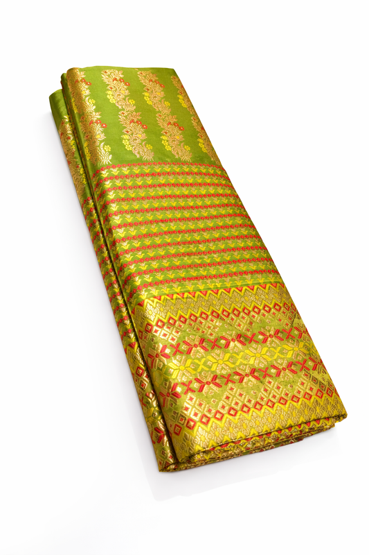 MixPat Fancy Mekhela Chador set Fixed Pari With Blouse Piece light green