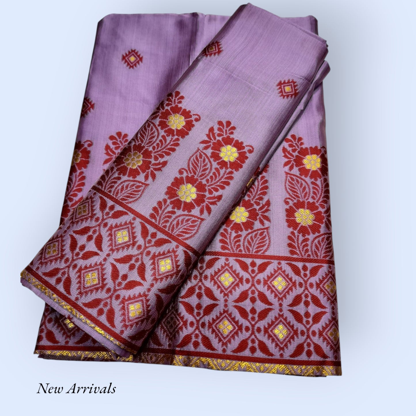 Women's Designer Cotton Mekhela Chador Embroidery With Fixed Pari in Purple