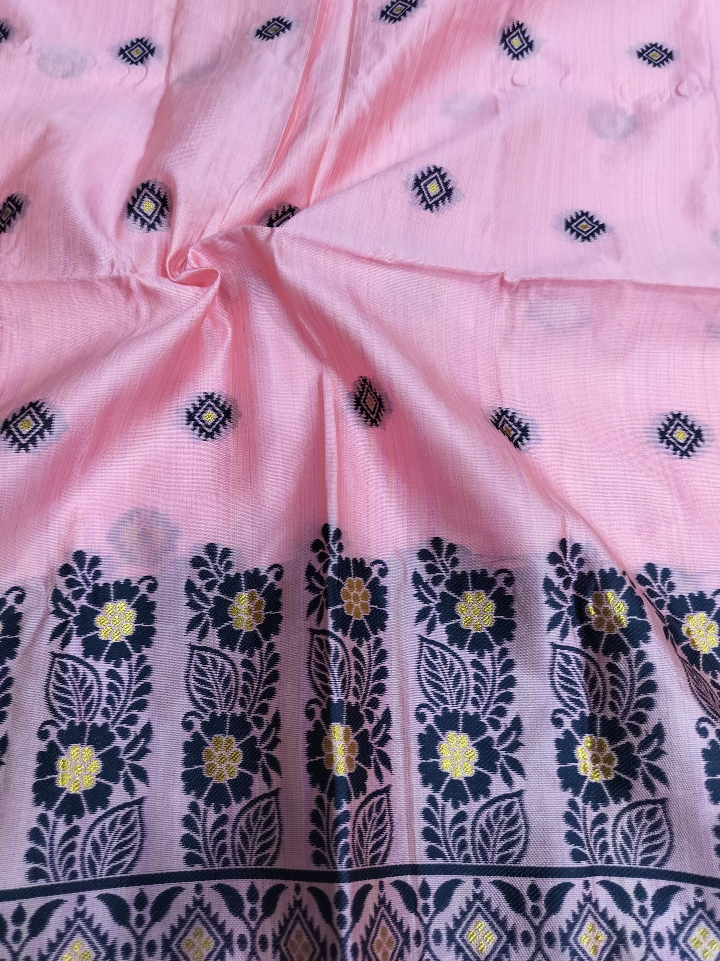 Women's Designer Cotton Mekhela Chador Embroidery With Fixed Pari in Baby Pink