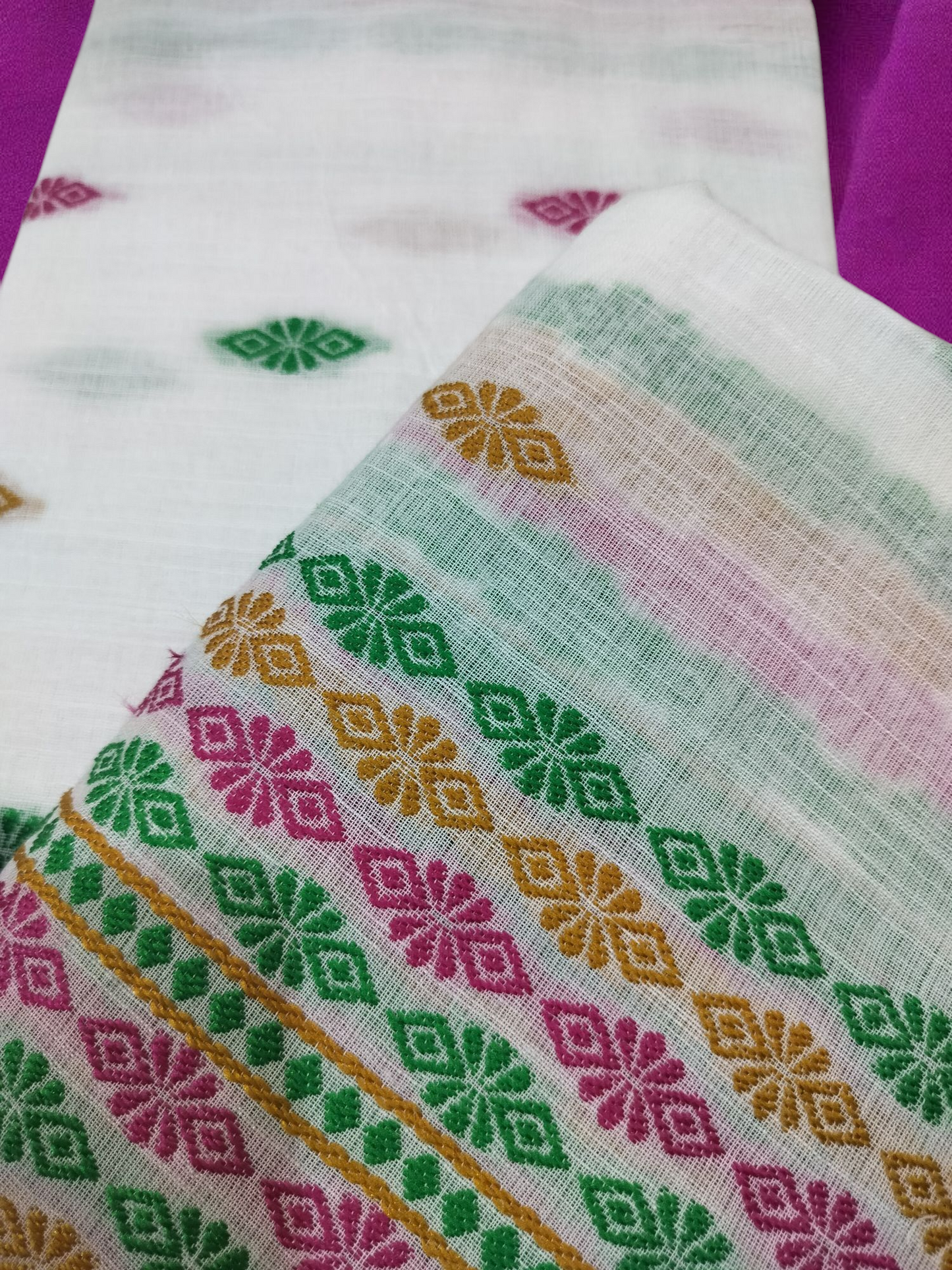 Mulicoloured Buwa 100% Premium Cotton-Fixed Pari, Rani