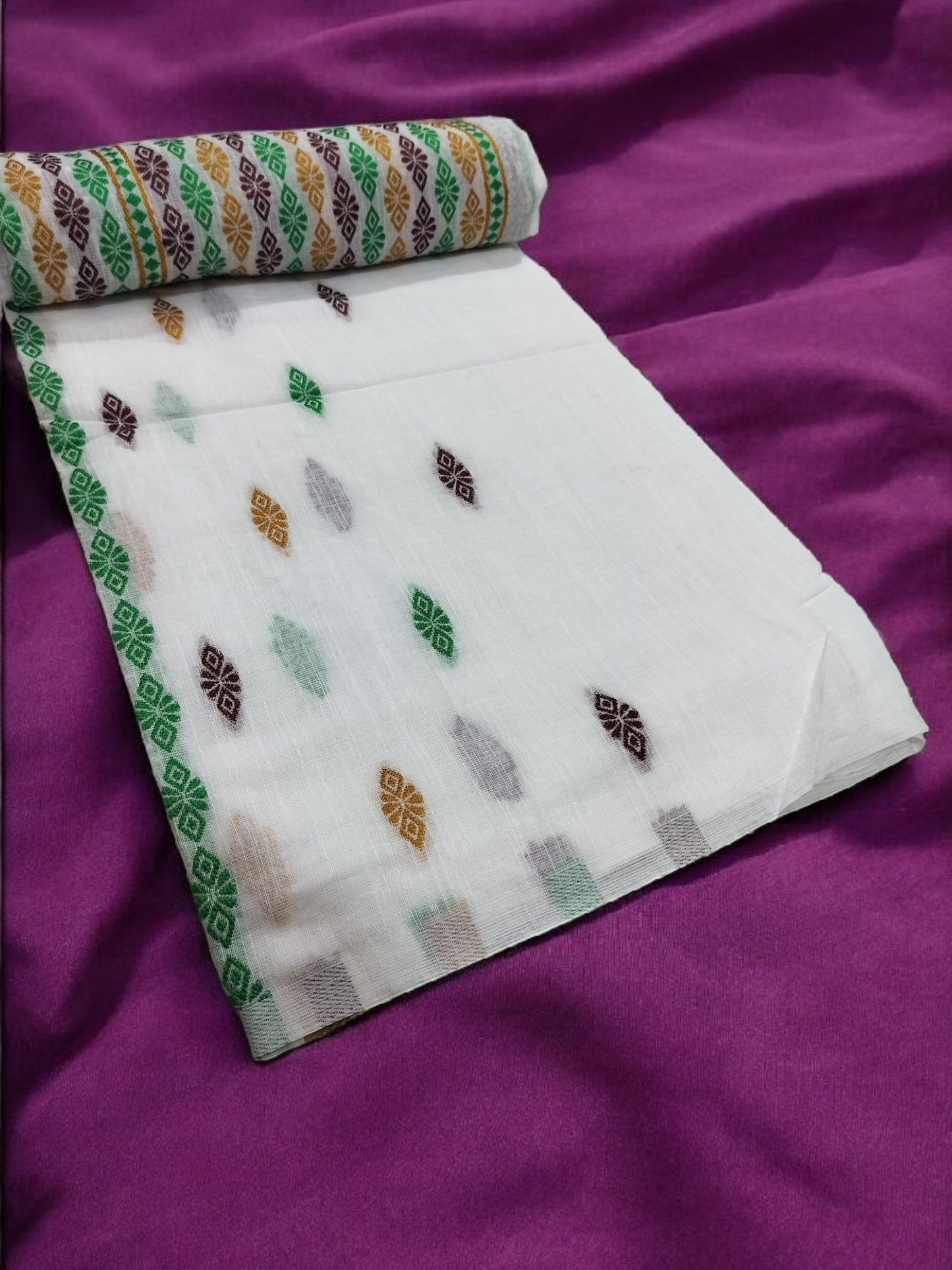 Mulicoloured Buwa 100% Premium Cotton-Fixed Pari, Maroon