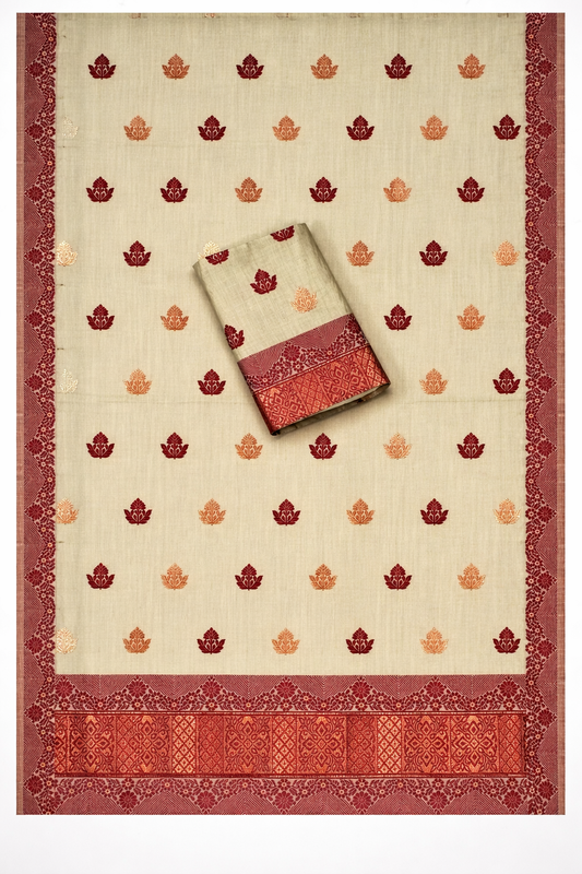 Beautiful Slab Cotton Comfort Mekhela Chador Set, Fixed Border