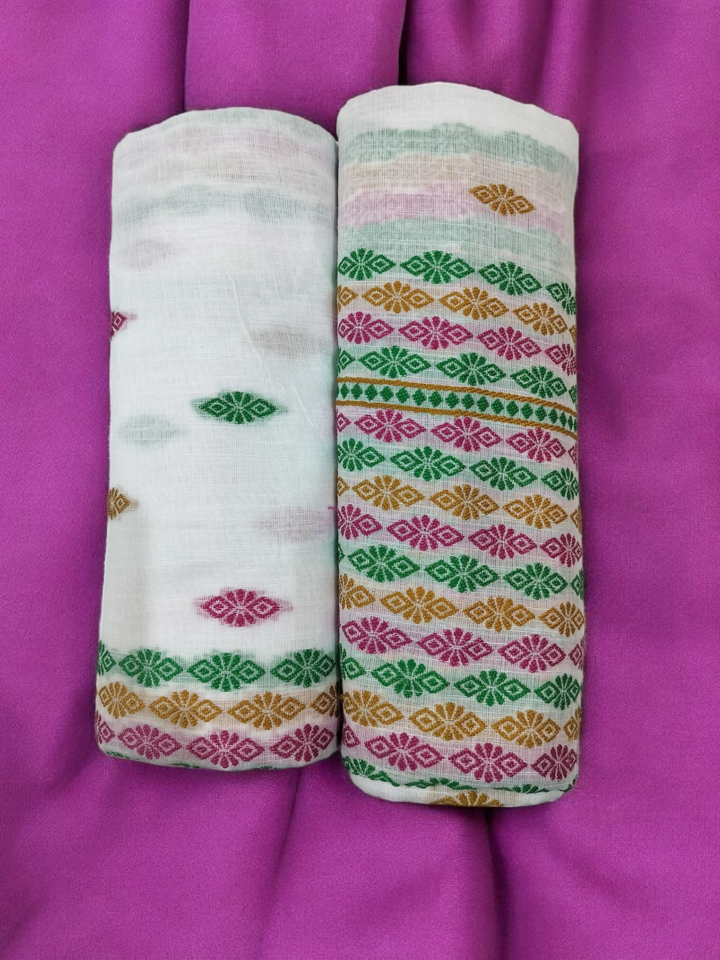 Mulicoloured Buwa 100% Premium Cotton-Fixed Pari, Rani