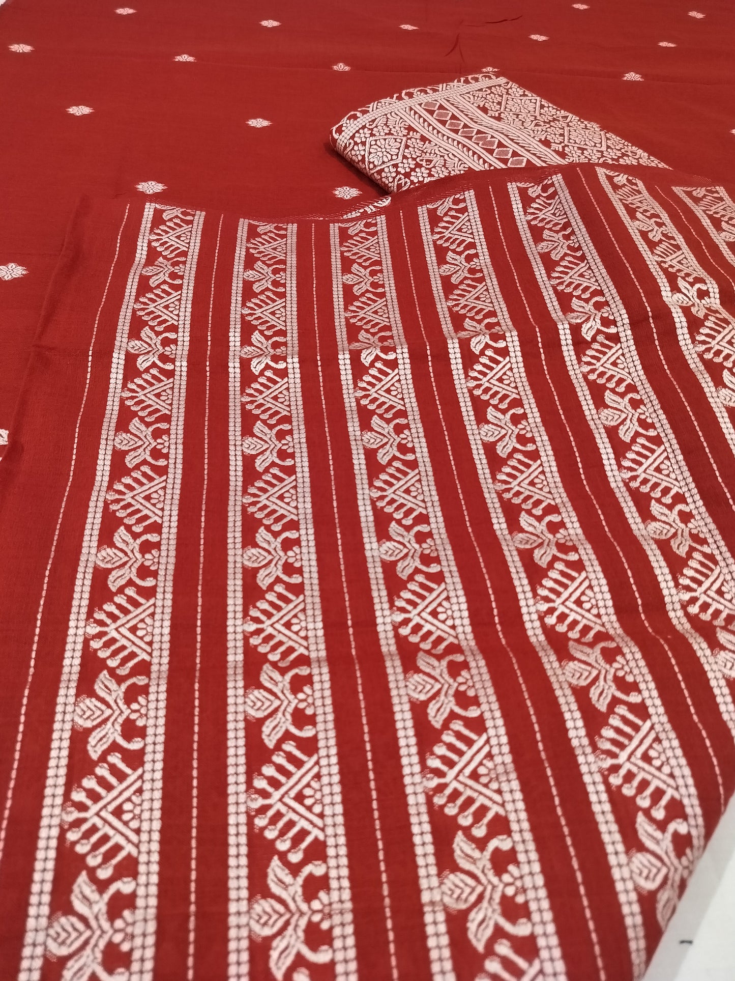 Premium Wash Cotton | Mekhela Chador Set | Trending Embroidery Designer | Red