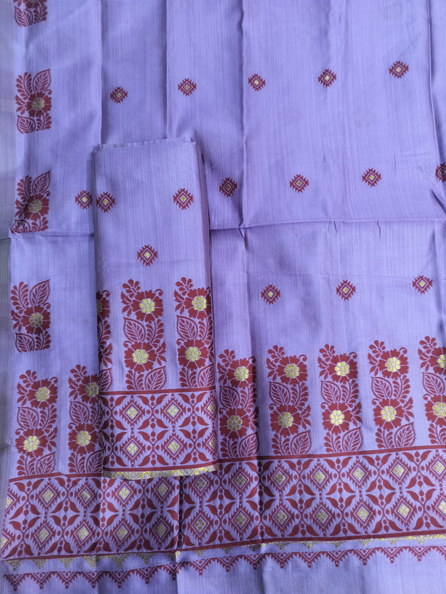 Women's Designer Cotton Mekhela Chador Embroidery With Fixed Pari in Purple