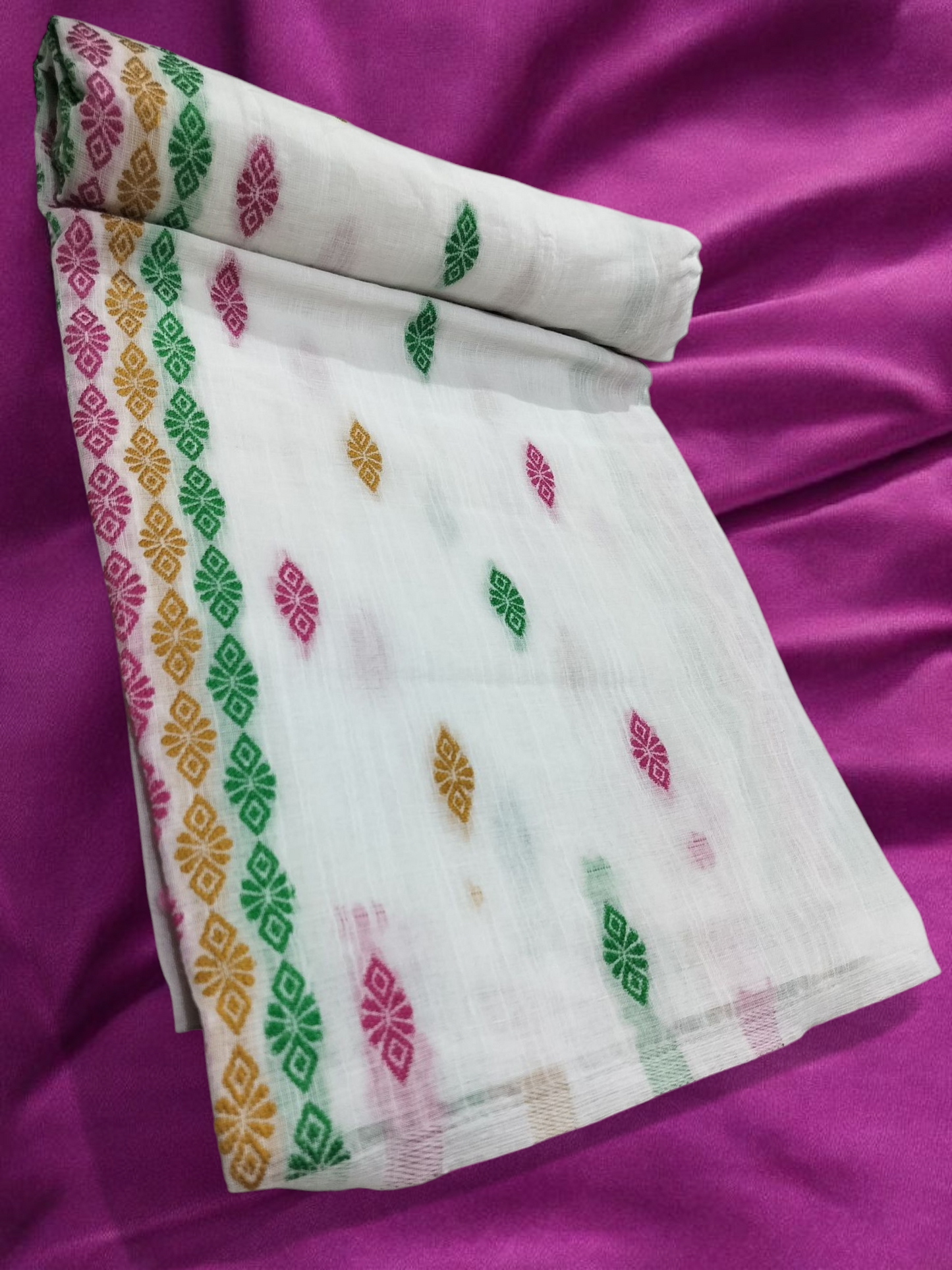 Mulicoloured Buwa 100% Premium Cotton-Fixed Pari, Rani