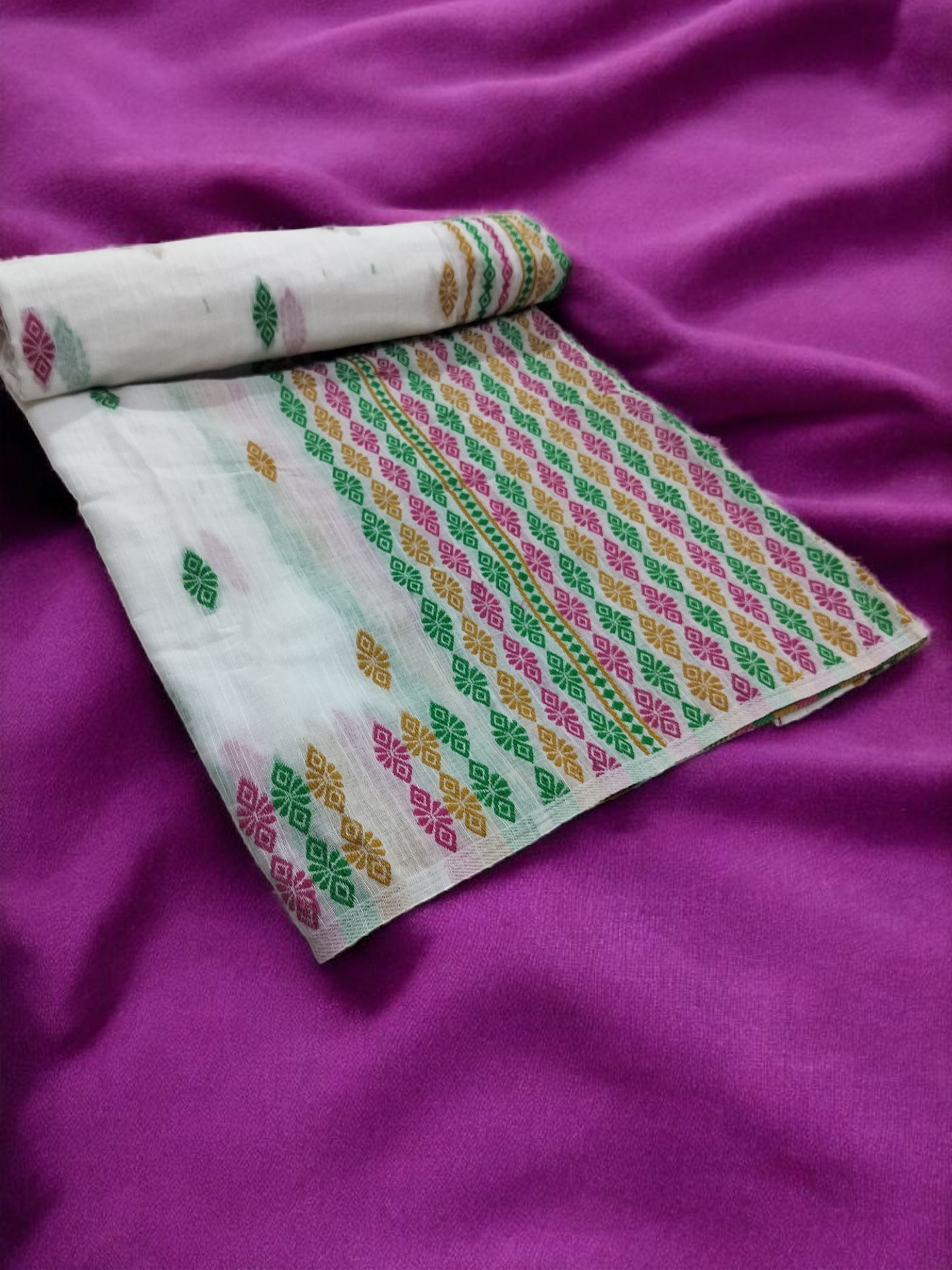 Mulicoloured Buwa 100% Premium Cotton-Fixed Pari, Rani