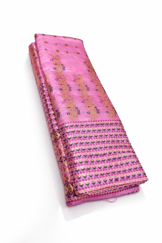 MixPat Fancy Mekhela Chador set Fixed Pari With Blouse Piece Baby Pink