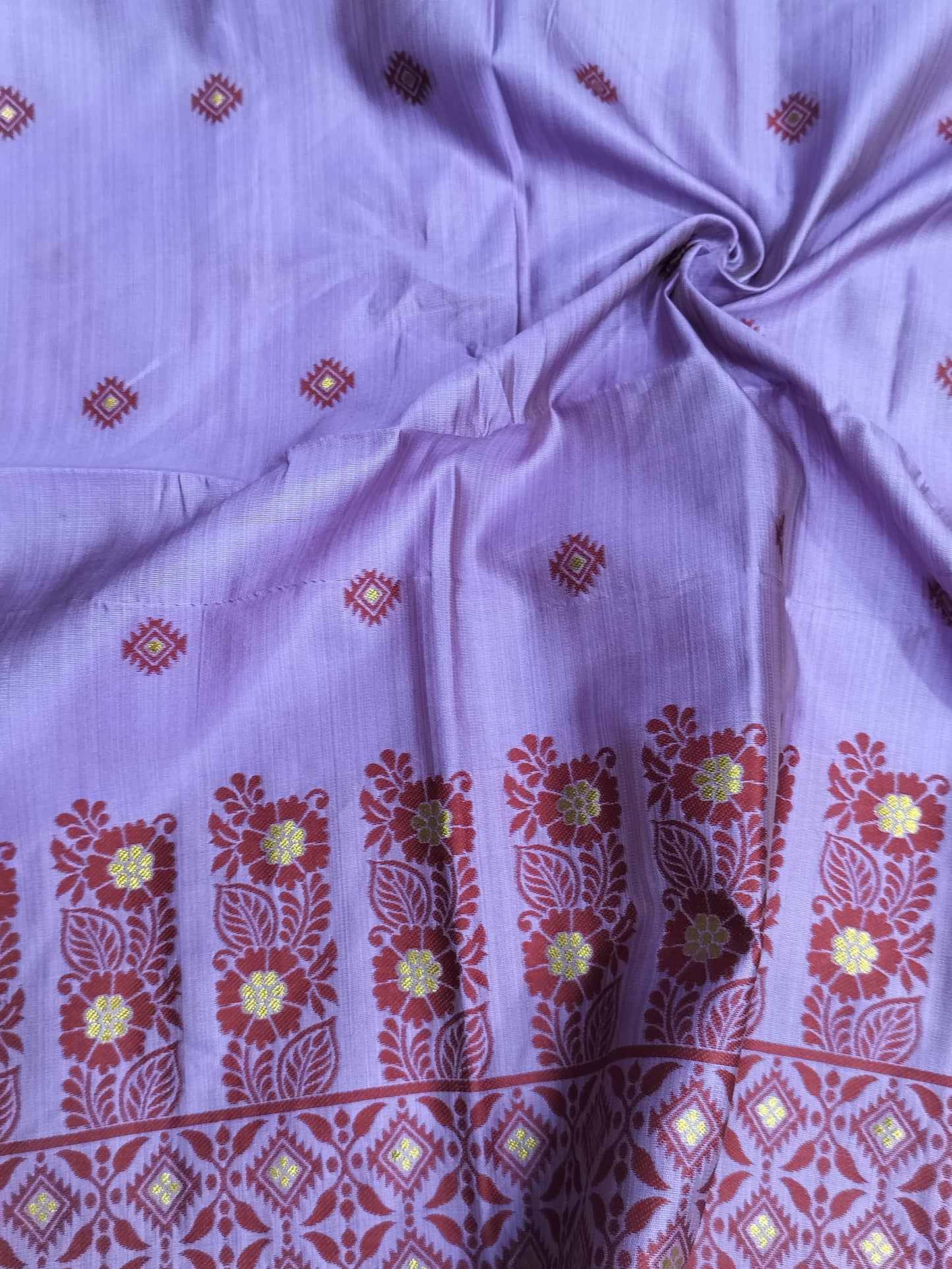 Women's Designer Cotton Mekhela Chador Embroidery With Fixed Pari in Purple