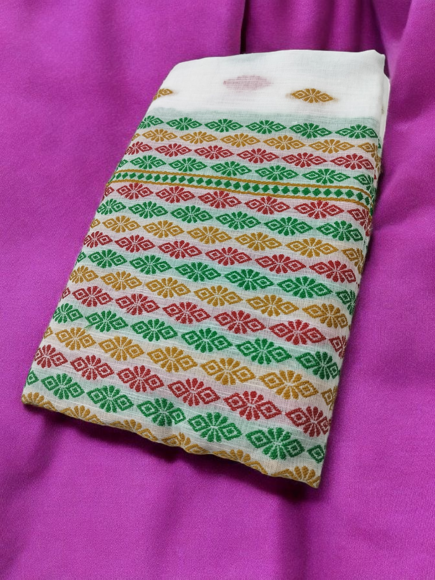 Mulicoloured Buwa 100% Premium Cotton-Fixed Pari, Red