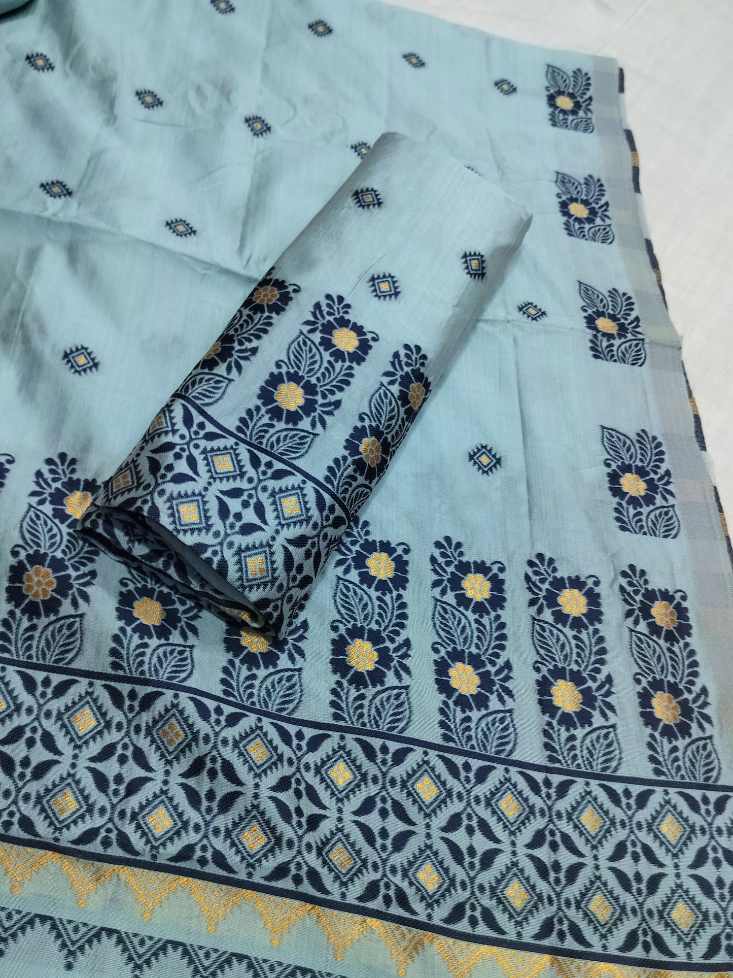 Women's Designer Cotton Mekhela Chador Embroidery With Fixed Pari in Grey