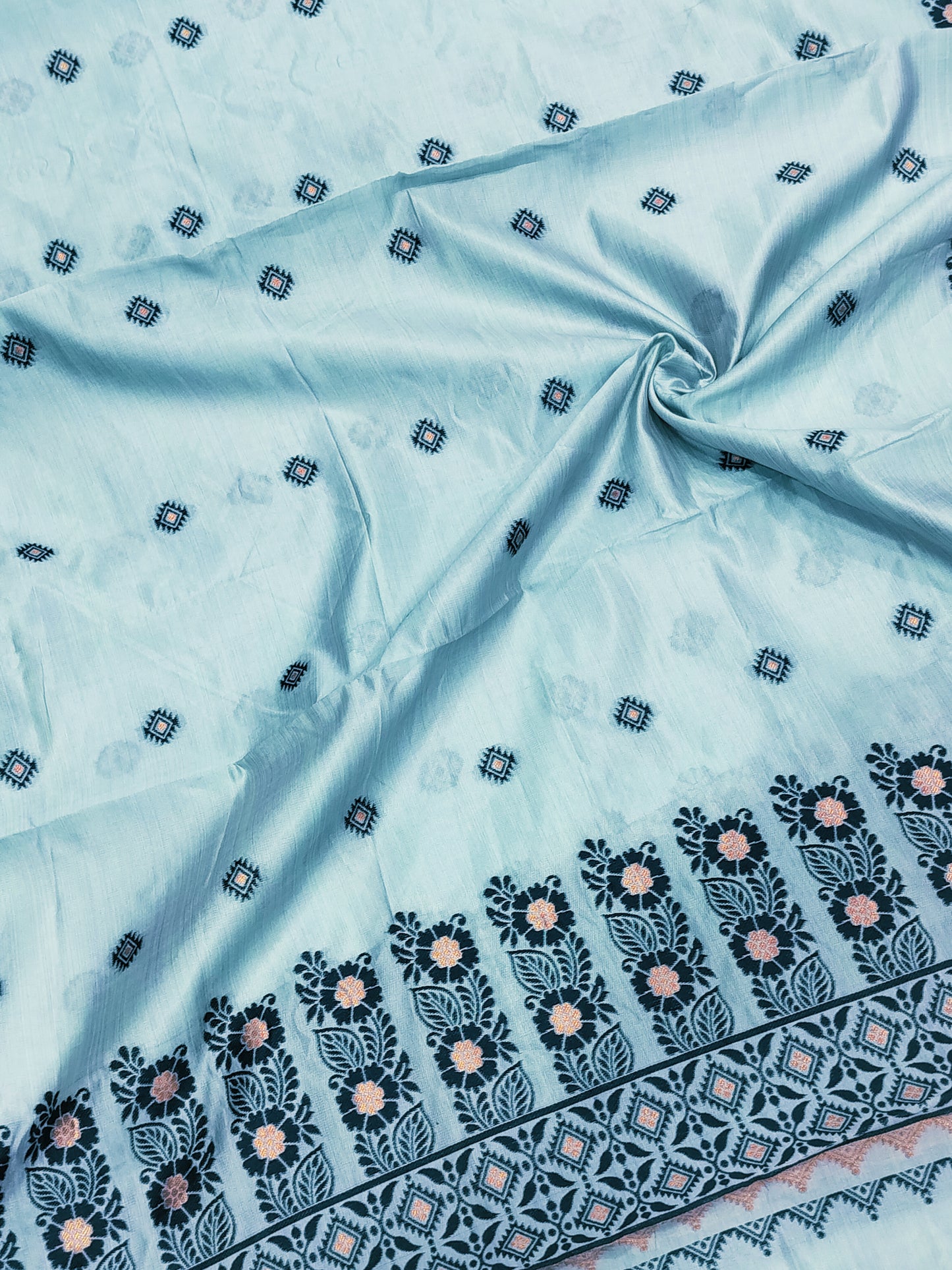 Women's Designer Cotton Mekhela Chador Embroidery With Fixed Pari in Grey