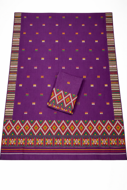 Wash Cotton | Mekhela Chador Set | Missing Design | Purple
