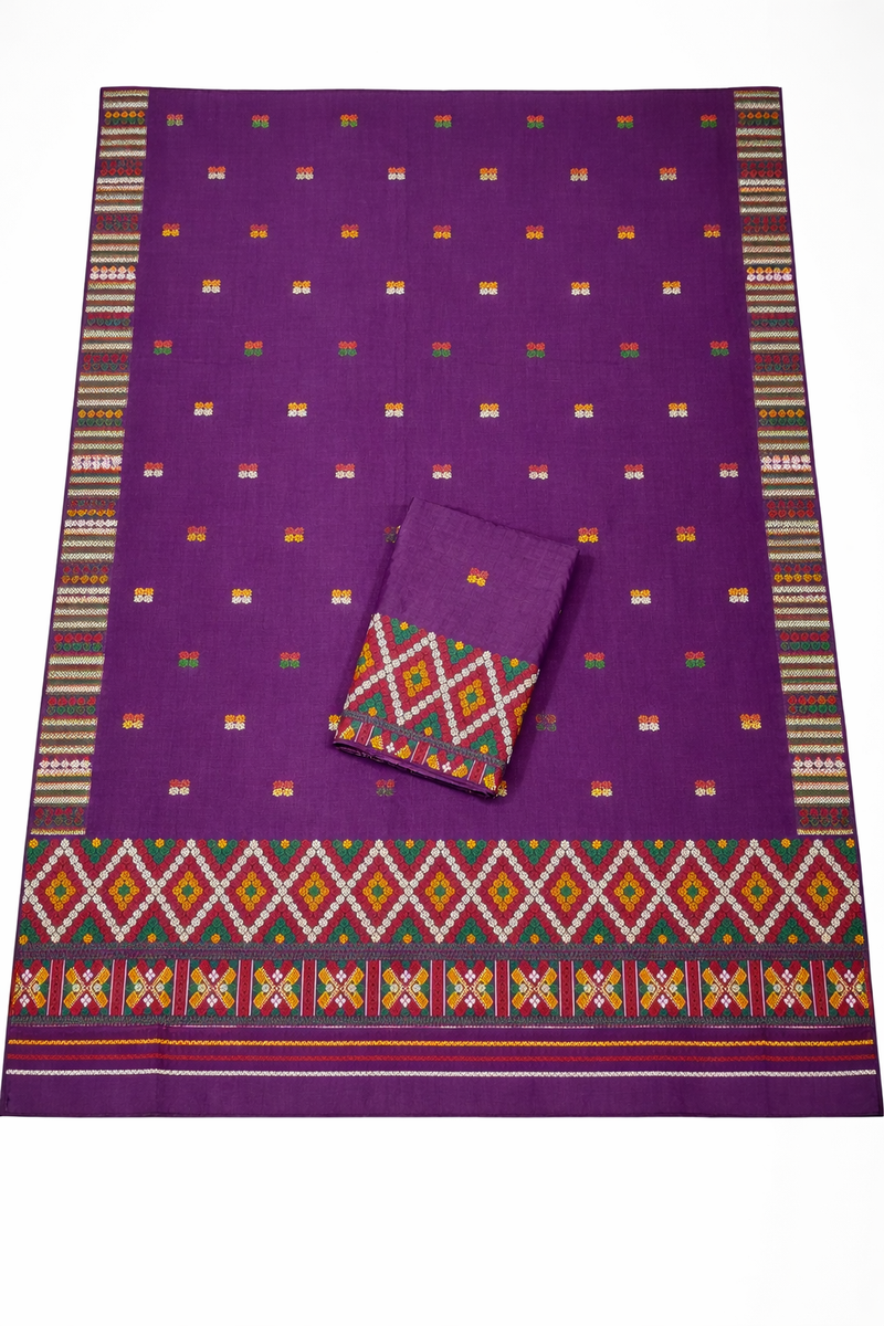 Wash Cotton | Mekhela Chador Set | Missing Design | Purple