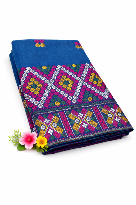 Wash Cotton | Mekhela Chador Set | Missing Design | Blue