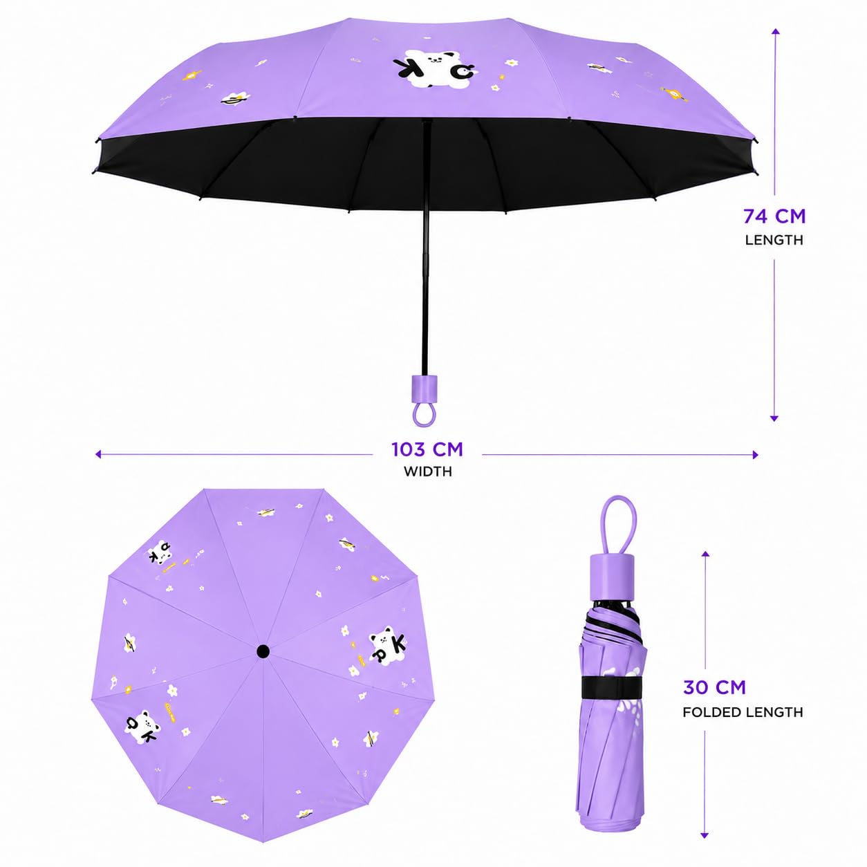 Cute Bear Print Compact 3 fold umbrella, UV Protection Dual Use