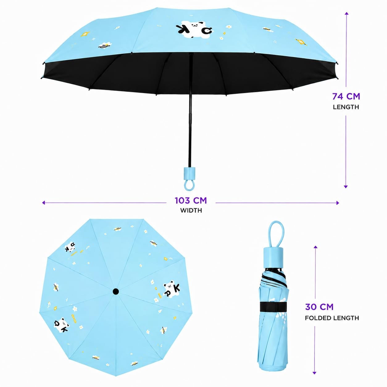 Cute Bear Print Compact 3 fold umbrella, UV Protection Dual Use