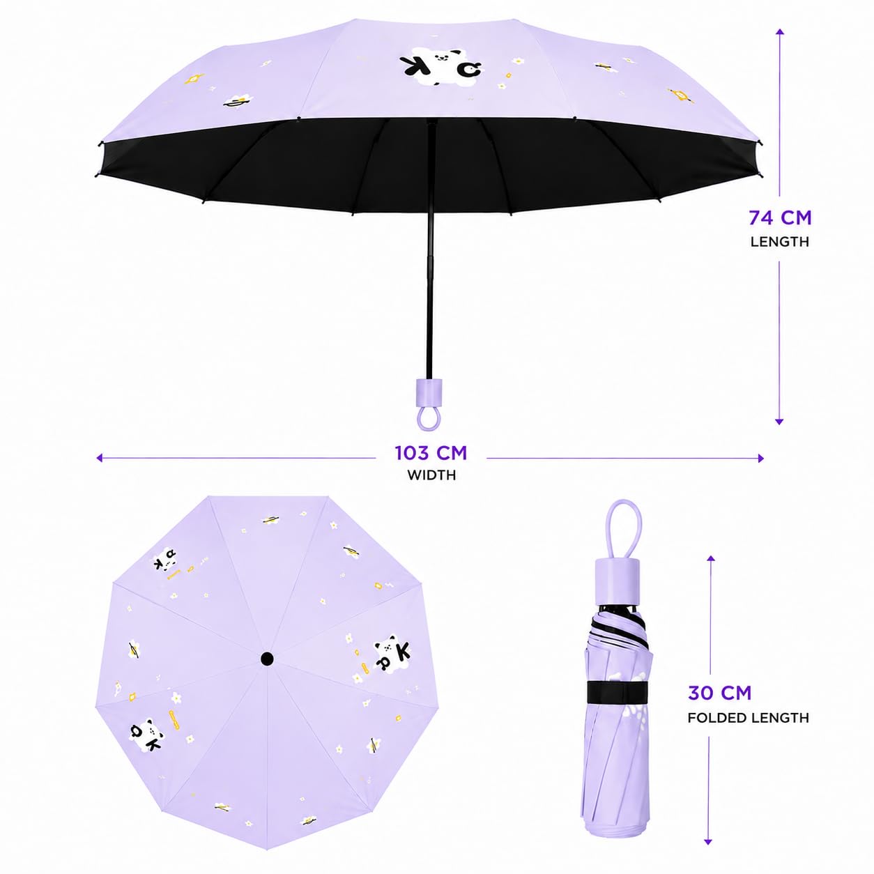 Cute Bear Print Compact 3 fold umbrella, UV Protection Dual Use