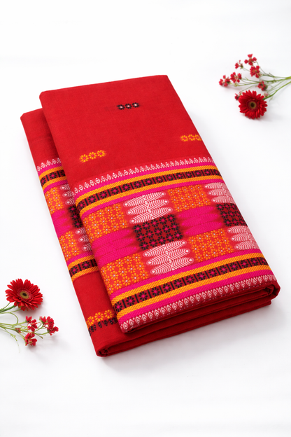 Soft Wash Cotton | Mekhela Chador Set | New Missing Design | Red