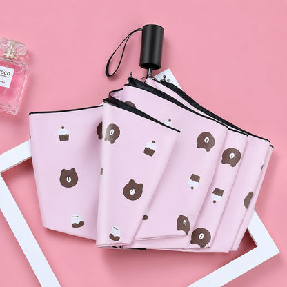Cute teddy Print Compact 3 Fold UV Rain and Sun Umbrella