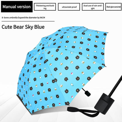 Cute teddy Print Compact 3 Fold UV Rain and Sun Umbrella