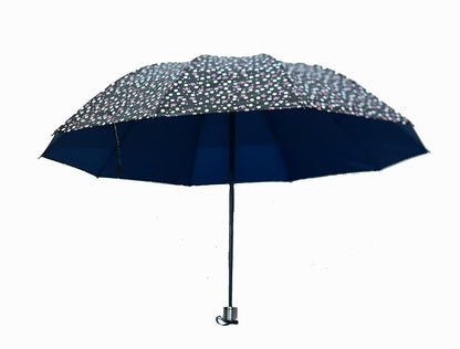 FloralPrinted 3 Fold Anti-Uv,Inner Solid Color Women Compact Umbrella,Pack of 1