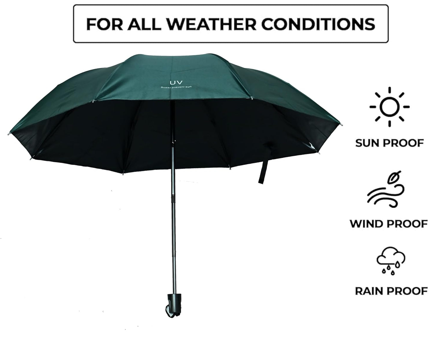 SOLID COLOR UV PROTECTION COMPACT EASY TO CARRY UNISEX 3 FOLD UMBRELLA,Pack Of 1