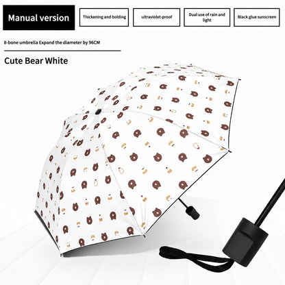 Cute teddy Print Compact 3 Fold UV Rain and Sun Umbrella