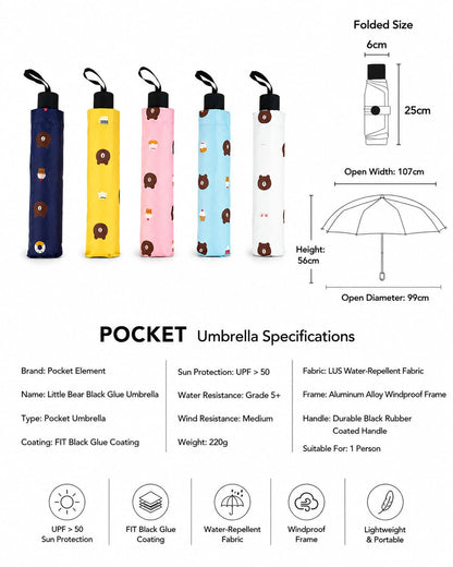 Cute teddy Print Compact 3 Fold UV Rain and Sun Umbrella