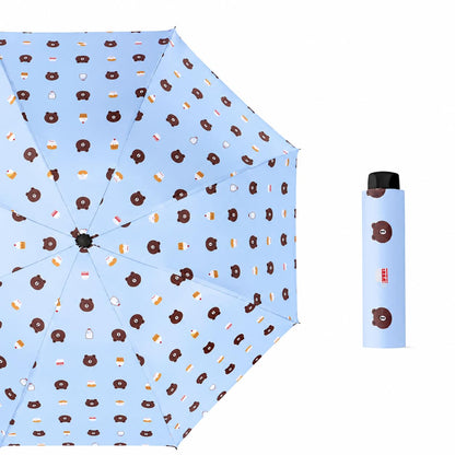 Cute teddy Print Compact 3 Fold UV Rain and Sun Umbrella
