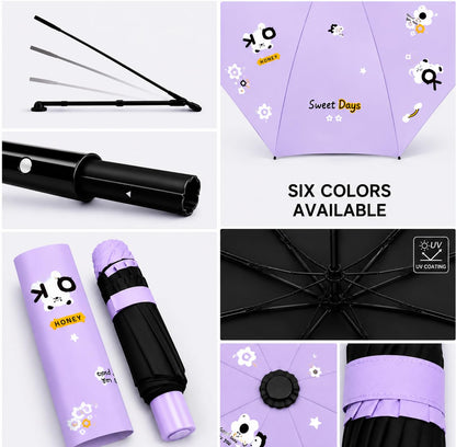 Cute Bear Print Compact 3 fold umbrella, UV Protection Dual Use