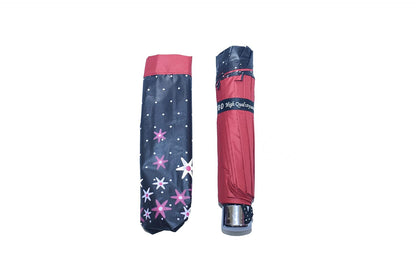 FloralPrinted 3 Fold Anti-Uv,Inner Solid Color Women Compact Umbrella,Pack of 1