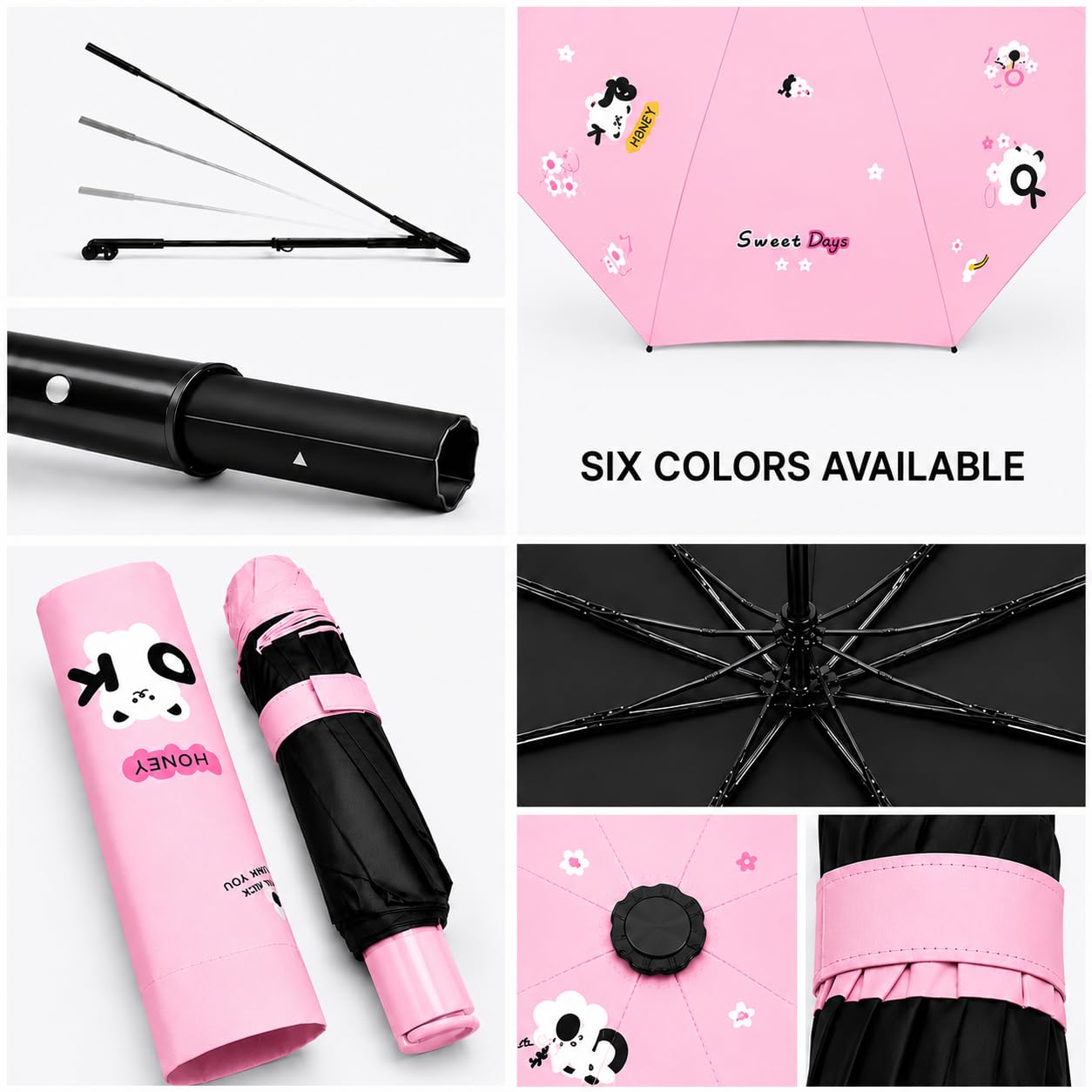 Cute Bear Print Compact 3 fold umbrella, UV Protection Dual Use