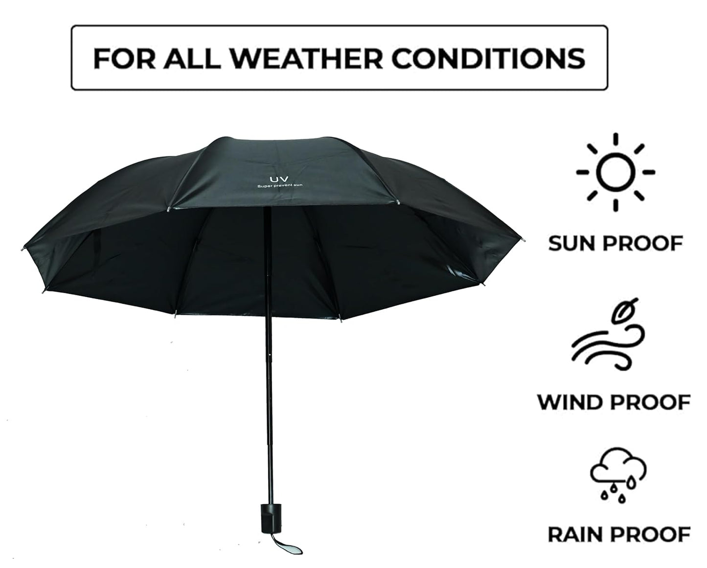 SOLID COLOR UV PROTECTION COMPACT EASY TO CARRY UNISEX 3 FOLD UMBRELLA,Pack Of 1